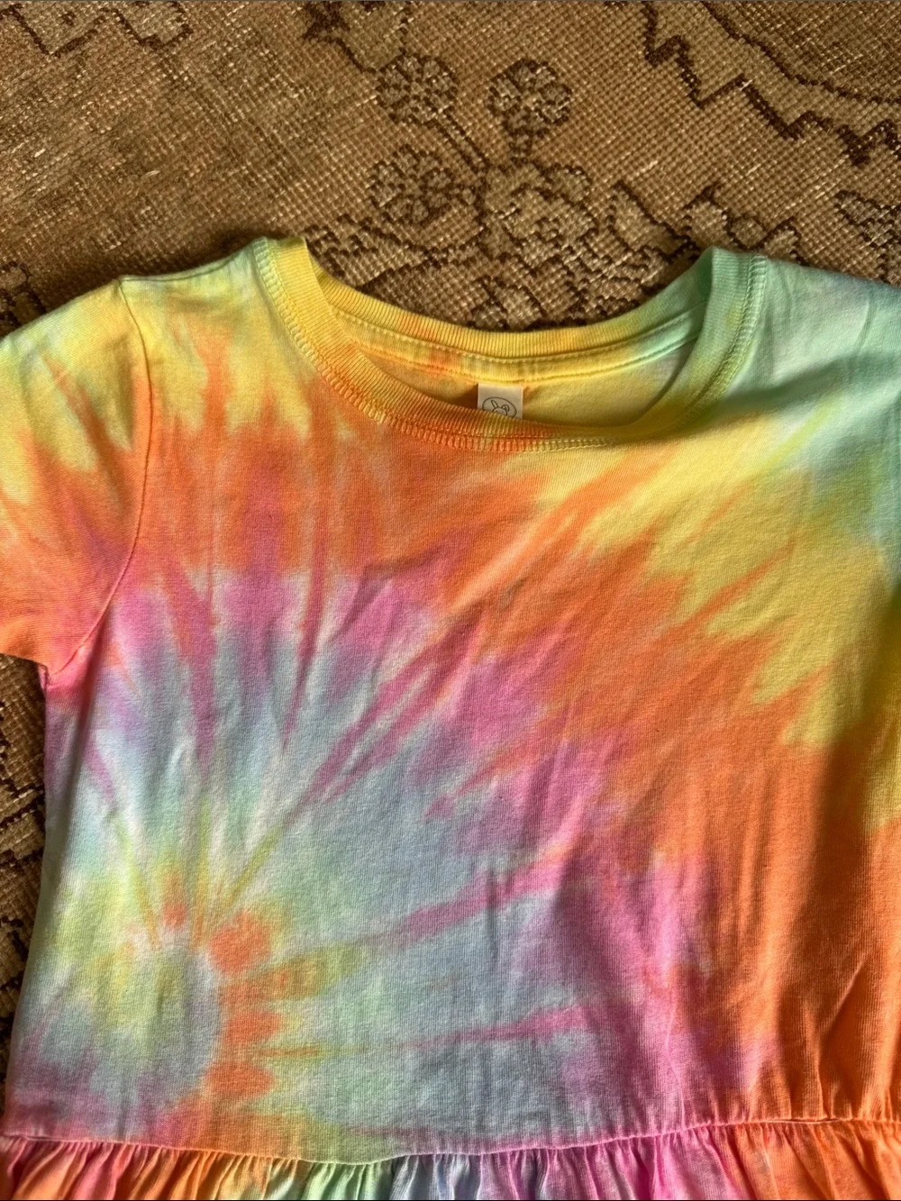 Kids Tie-Dye Short Sleeve Dress - Rainbow Colors, Size 4